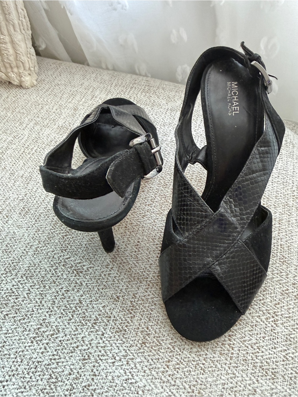 Michael Kors Black cross Textured Leather Slingback Heels